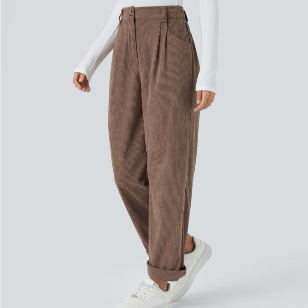 HALARA Women's Brown Corduroy Trousers